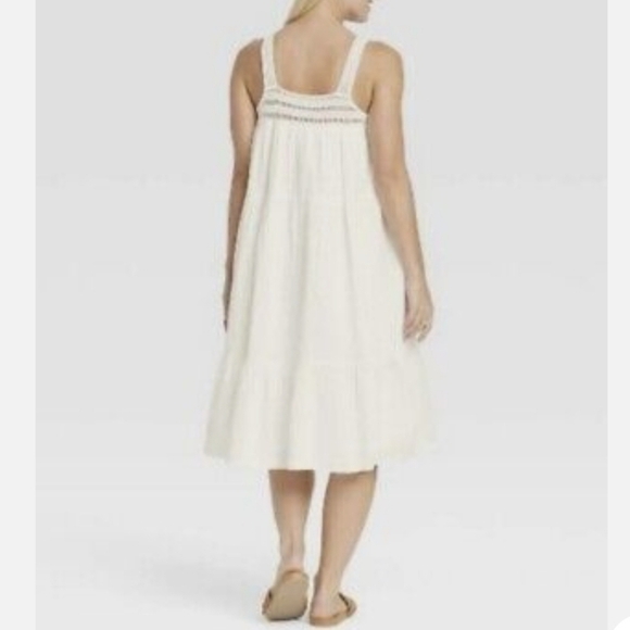 Universal Thread Crocheted Trim Tiered Skirt Midi Dress 100% White Cotton Size M - Picture 3 of 11